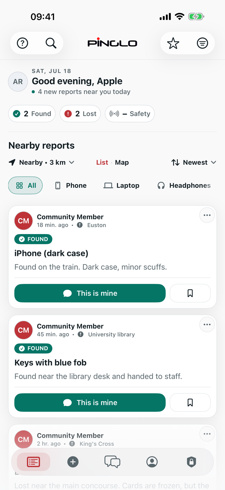 Pinglo nearby reports feed