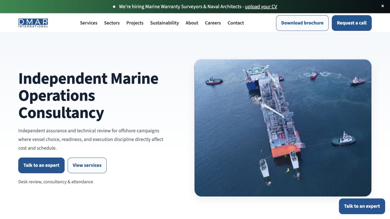 DMAR International marine operations consultancy website homepage