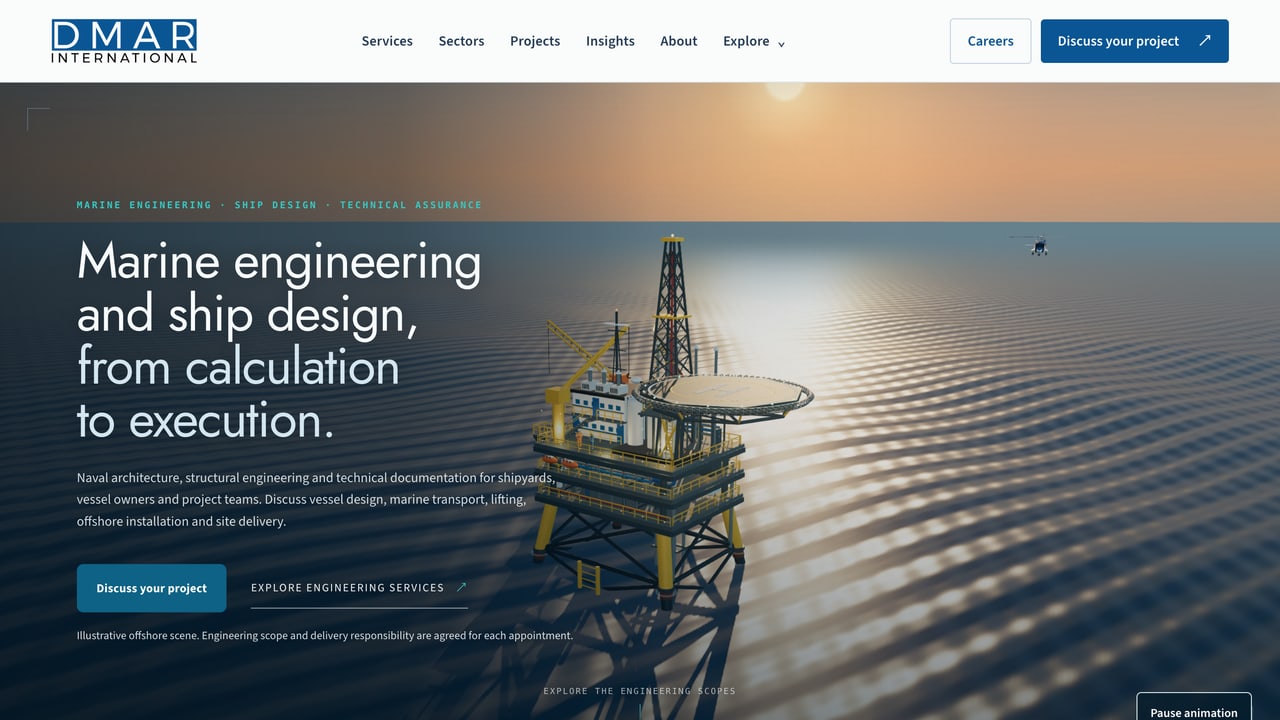 Current DMAR International website presenting independent assurance before mobilisation