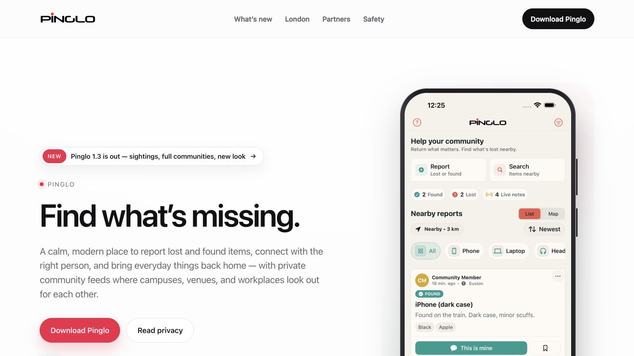 Pinglo app and website homepage